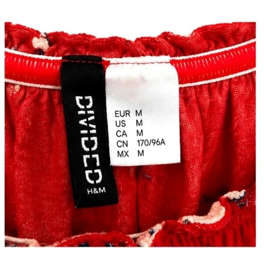 Top crop H&M rouge fleuri épaules dénudées – Taille M, style été – photo 2